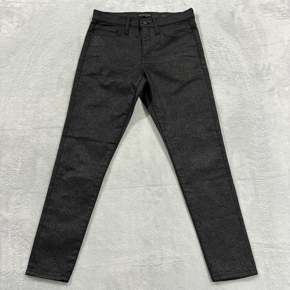 Banana Republic Skinny Coated Pants 28 Mid Rise Crocodile Print Black